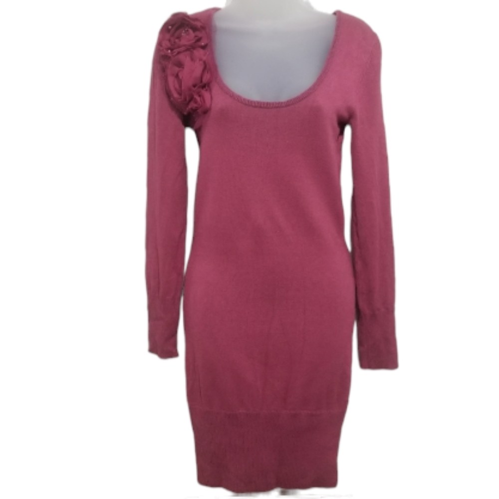 Bisou Bisou Rose Floral Applique Sweater Dress xs